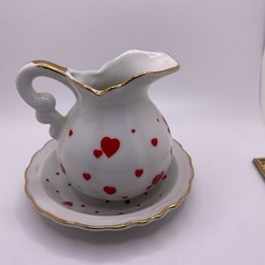 Vintage Lefton Valentines Day Heart Adorned Creamer with Underplate Japan